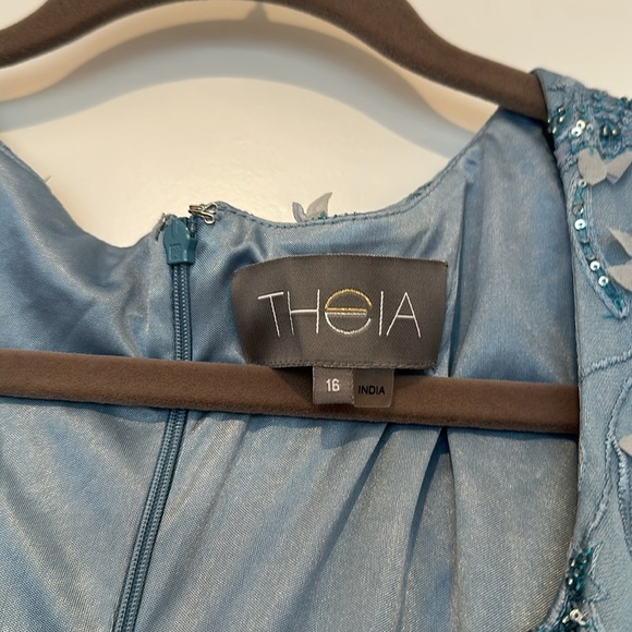 NWT $1095 Theia Blue Floral Sequin Sweetheart Cap-Sleeve Gown Dress Size 16 - Picture 11 of 13